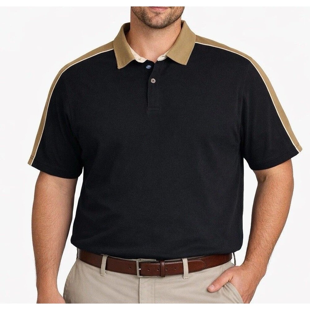 Callaway Golf Sport Men’s XXL Black Khaki Colorblock Stretch Pique Polo Shirt